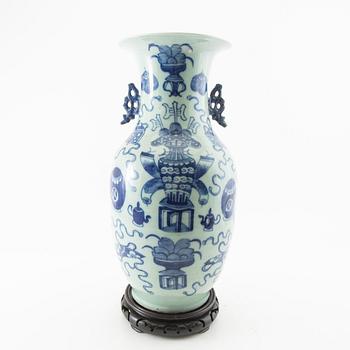 A celadon ground blue and white vase, 20th century.