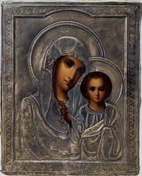 ICON, tempera on wood panel, RIZA, silver, Russia, turn of the 20th ...