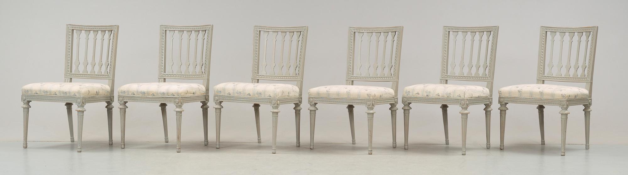 STOLAR, sex stycken, av Ephraim Ståhl (mästare i Stockholm 1794-1820). Sengustavianska.