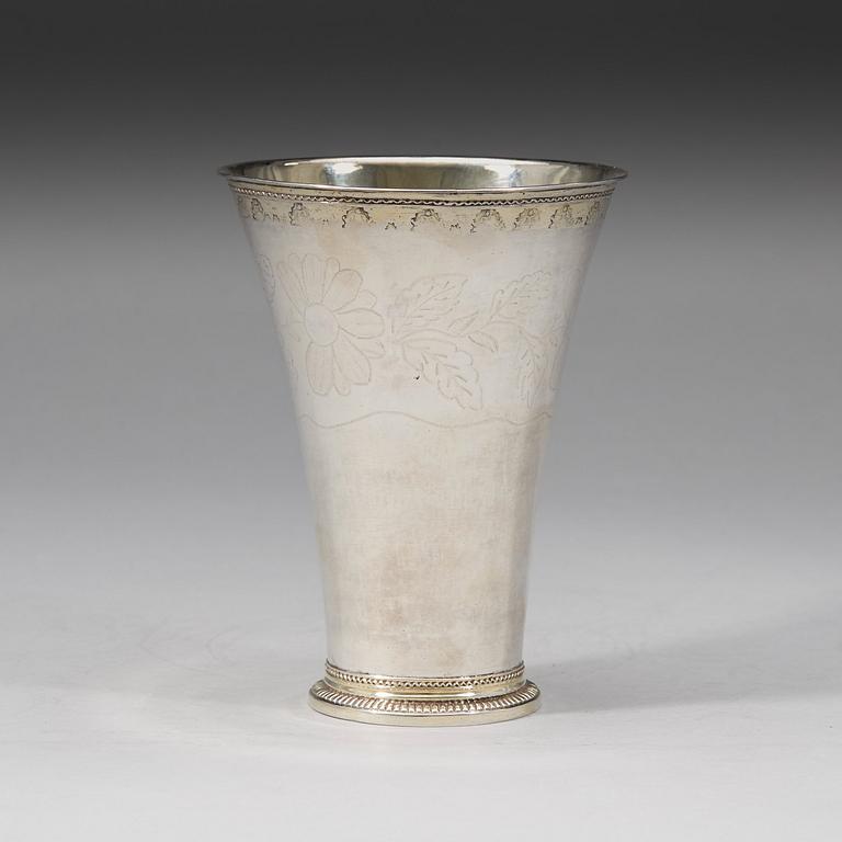 A Swedish 18th century parcel-gilt beaker, Nils Orstedt, Norrköping 1776.