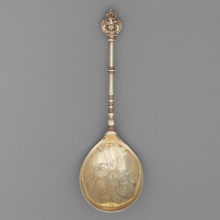 A Swedish 17th century silver-gilt spoon, unmarked.