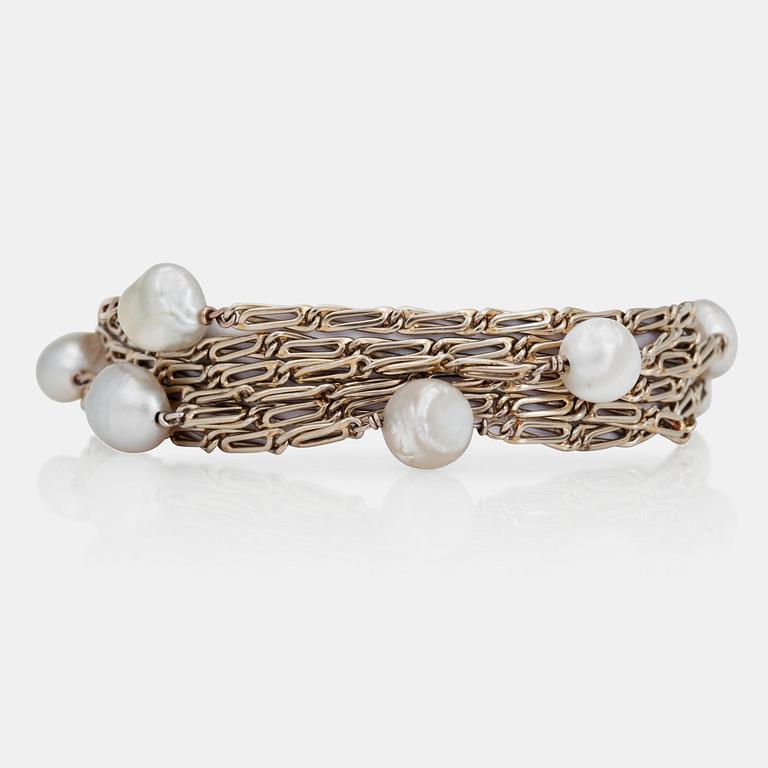 A baroque probably natural saltwater pearl bracelet.