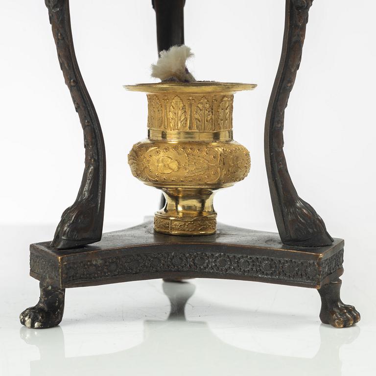 A French Empire ormolu and patinated brûle-parfume, early 19th century.
