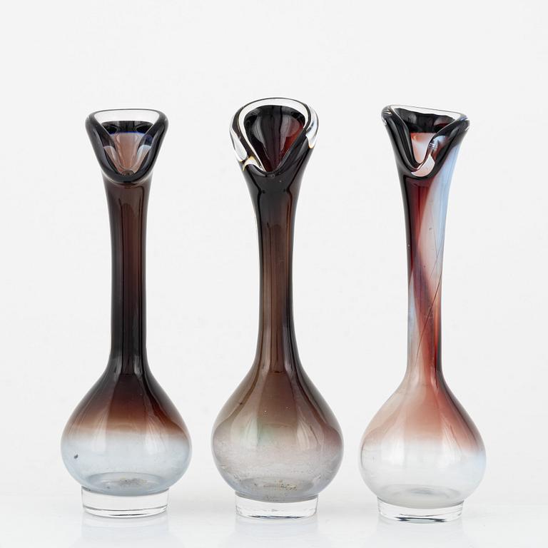 Nils Landberg, vases, 7 pieces, glass, "Tan-si", Orrefors, around the mid-20th century.