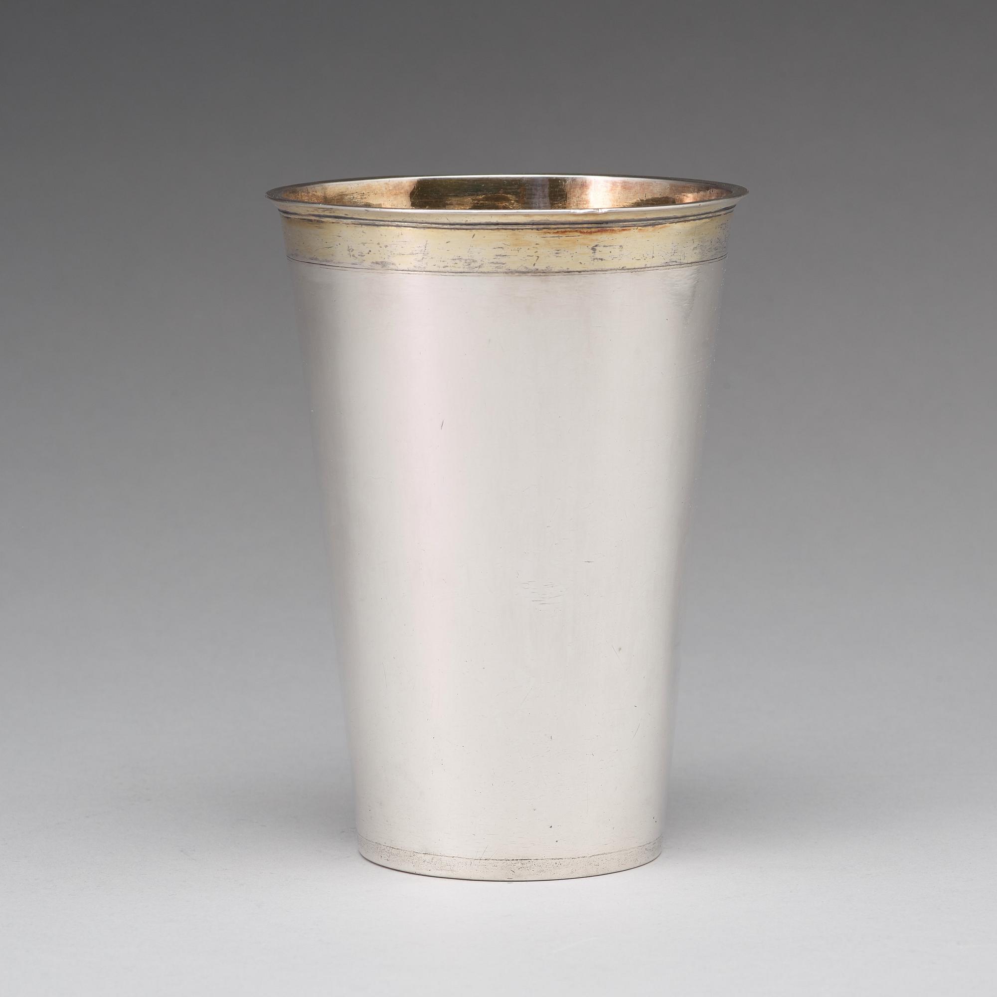 A Swedish 17th century parcel-gilt silver beaker, mark of Erik Bengtsson Starin, Stockholm 1695.