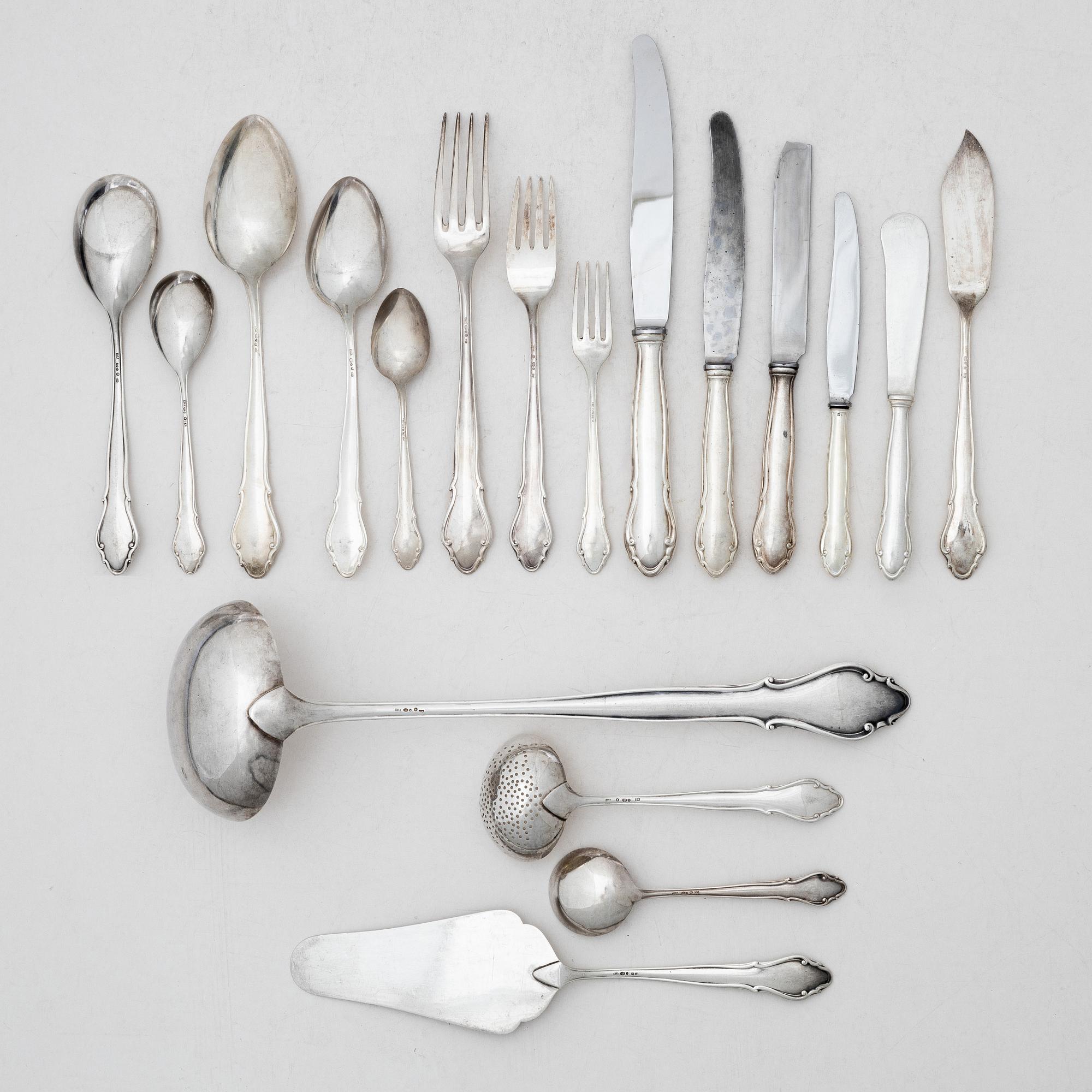 A Swedish silver cutlery set, "Lübeck", mark of K Anderson, Stockholm, some 1944 (119 pieces).