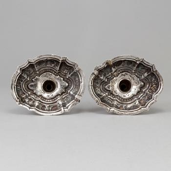 A pair of 18th century silver candlesticks, unidentified makers mark, Breslau 1737-1745.