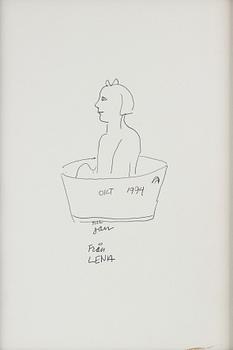 Lena Cronqvist, ink drawing, signed with dedication. Dated october 1994.