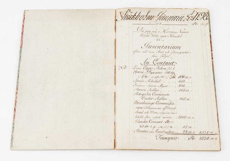 Handwritten cash books, etc., Stockholm 1768, 1798.