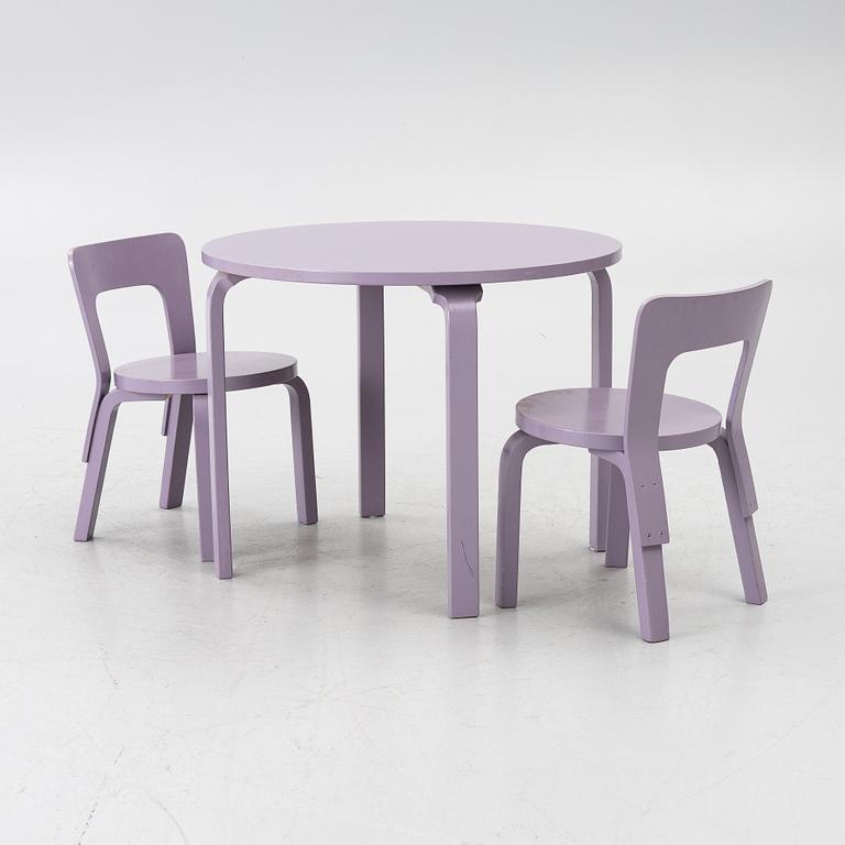 Table, Gärsnäs, and a pair of No. 65 children's chairs by Alvar Aalto.