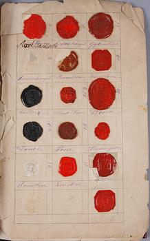 SIGILLSAMLING, 8 blad, svenska adliga ätter, 1800-tal.