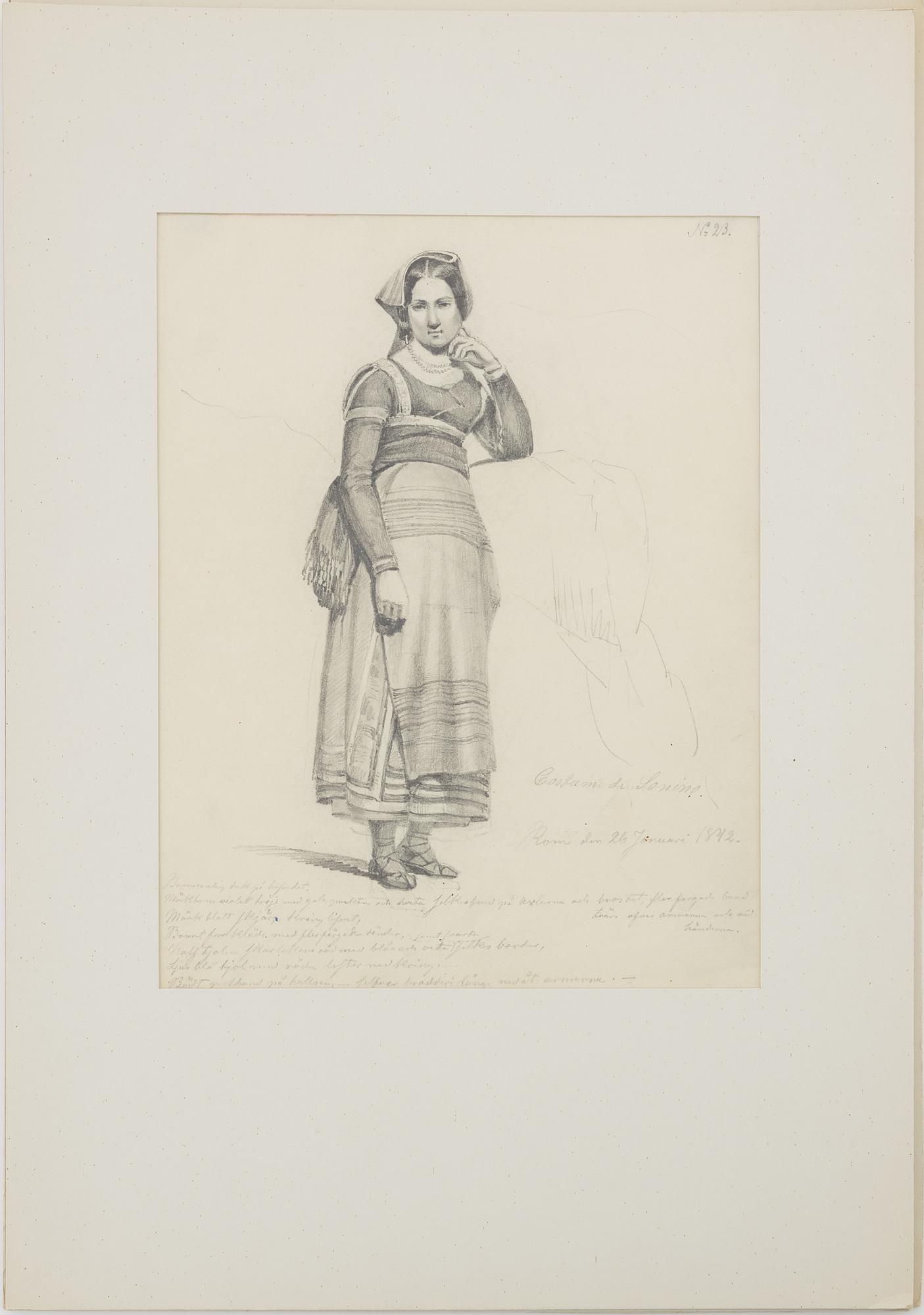 Gustaf Wilhelm Palm, blyertsteckningar, 3 st, signerade och daterade Roma 1842.
