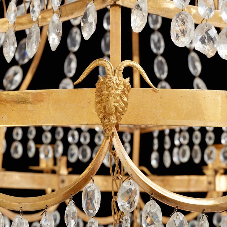 A Swedish late Gustavian circa 1800 eight-light chandelier attributed to Carl Henrik Brolin (1765-1832).