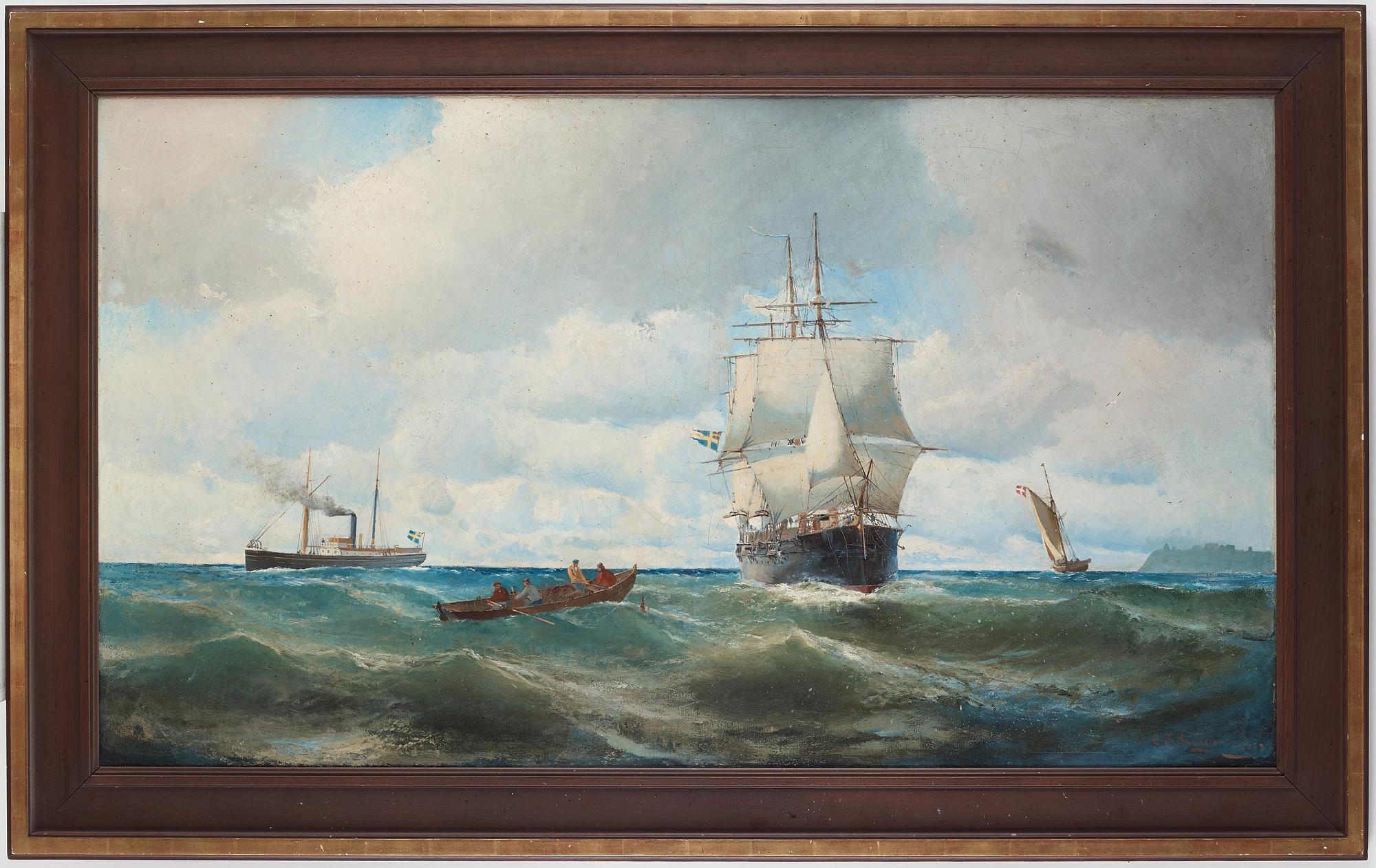 Christian Fredrik Swensson (Svensson), Seascape with ships - scene from Öresund.