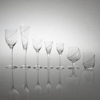 42 pieces of glass table ware, "Line" designed by Anna Ehrer for Kosta Boda.