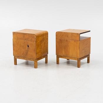 A pair of birch veneered 1930's bedside tables.