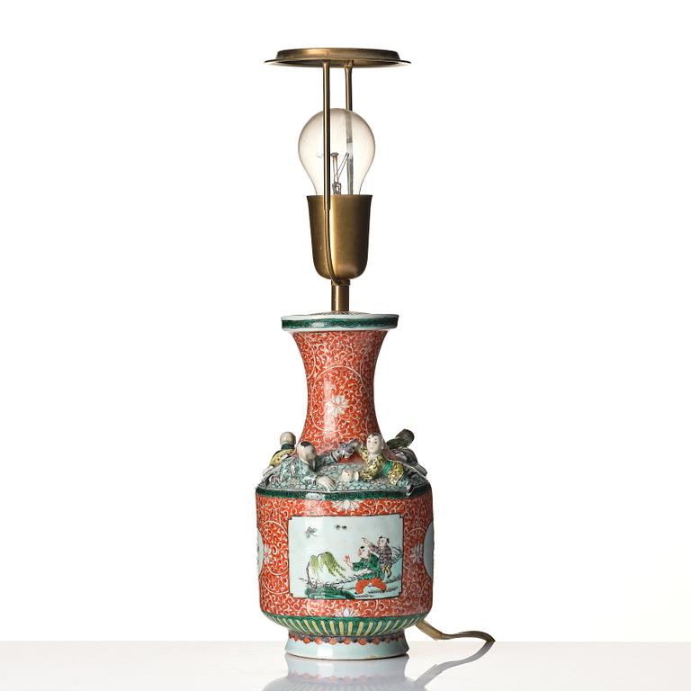 A Chinese porcelain vase, made in to a lamp, Qing dynasty.