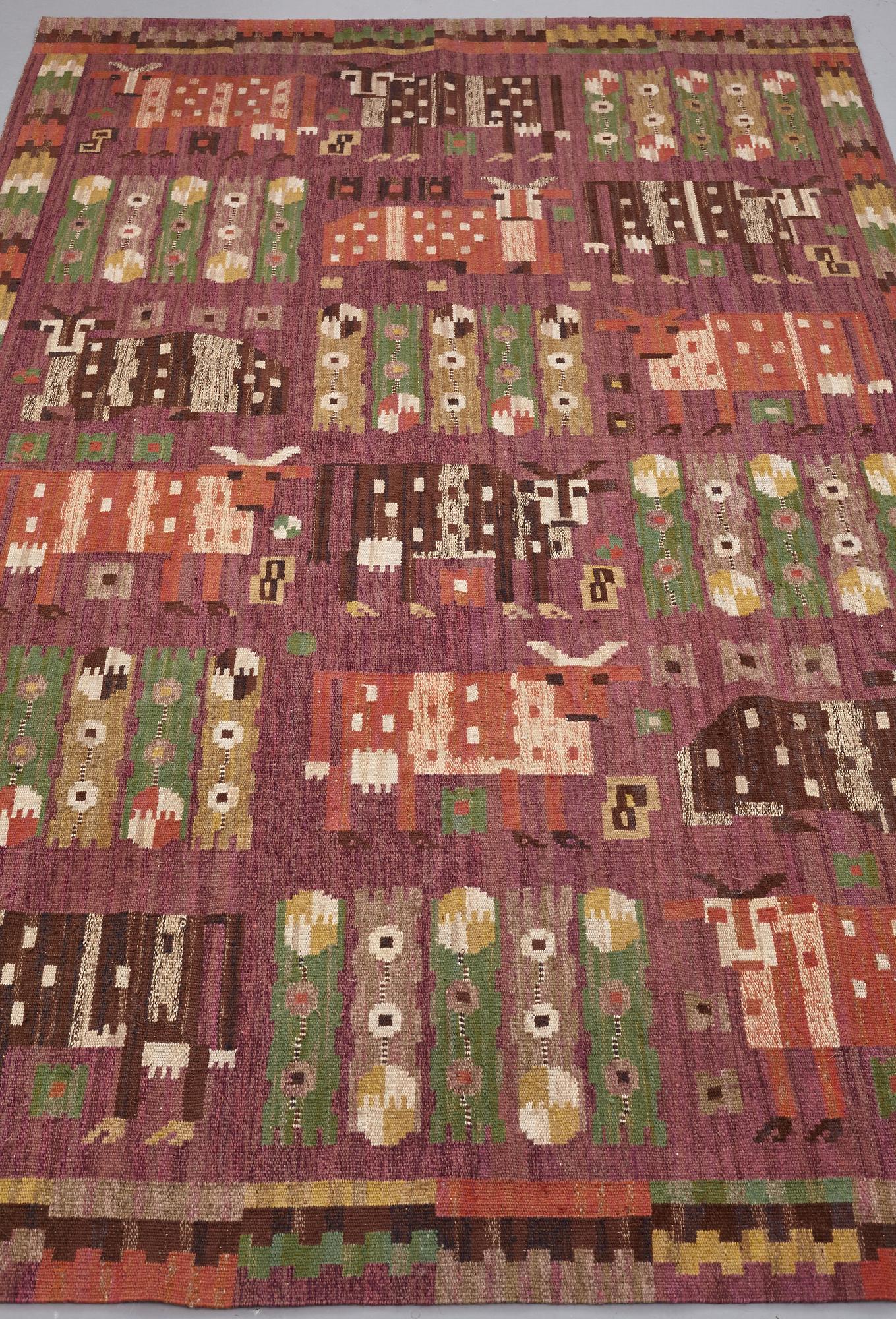 Märta Måås-Fjetterström, DRAPERI, "Korna", rölakan, ca 251 x 142,5 cm, signerat MMF.