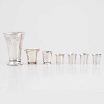 Bägare och supkoppar, 7 st, silver, Sverige 1929-66.