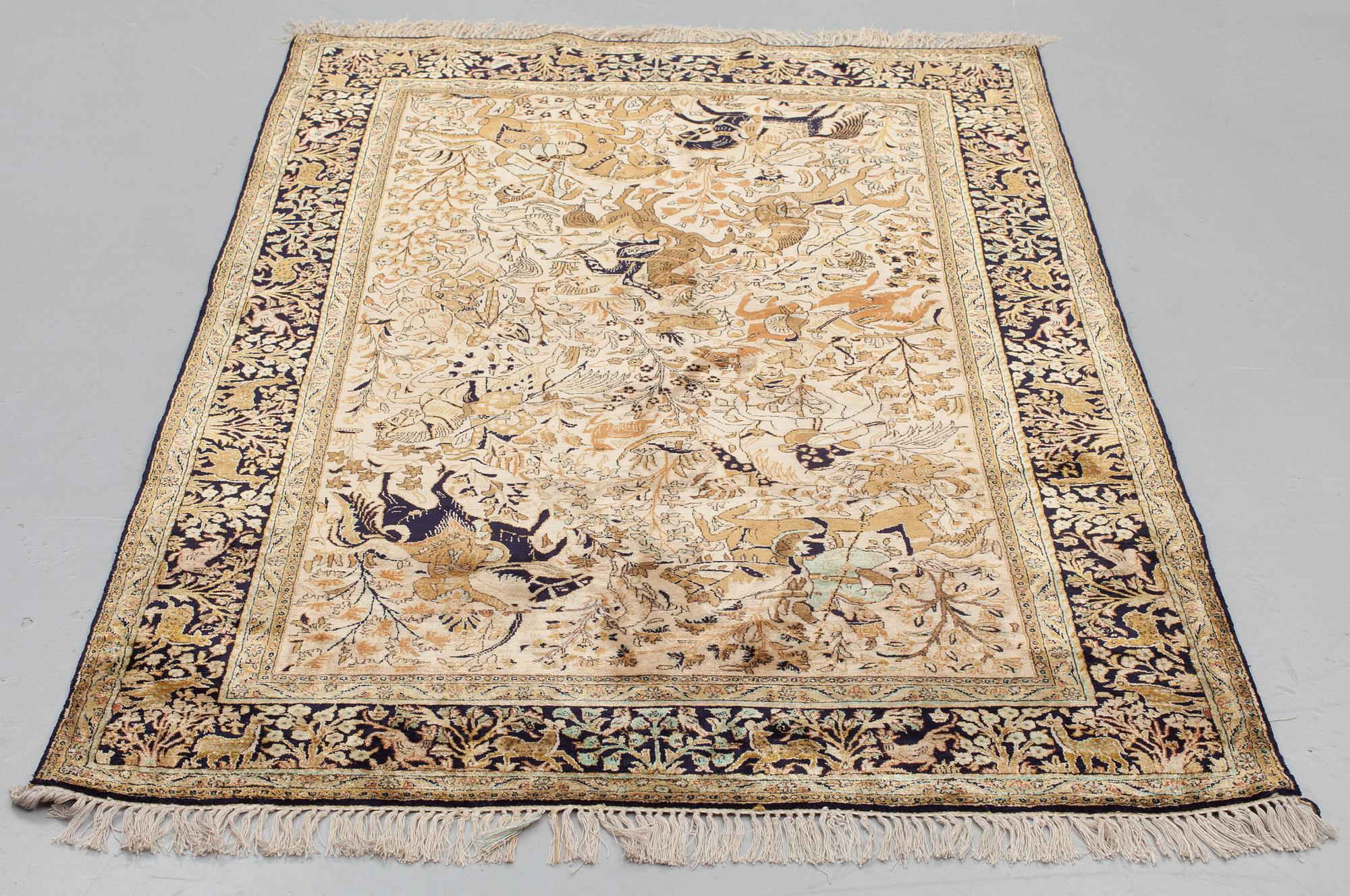 A RUG, silk Qum, around  207 x 132  cm.