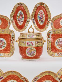 A part Copeland coral ground dessert service, England, circa 1800. (38 pieces).