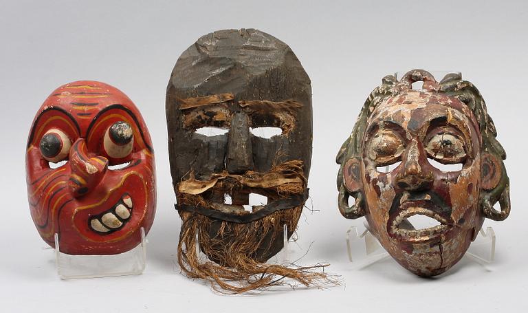 PARTI MASKER, 6 st, trä, Sri Lanka, 1960-tal.