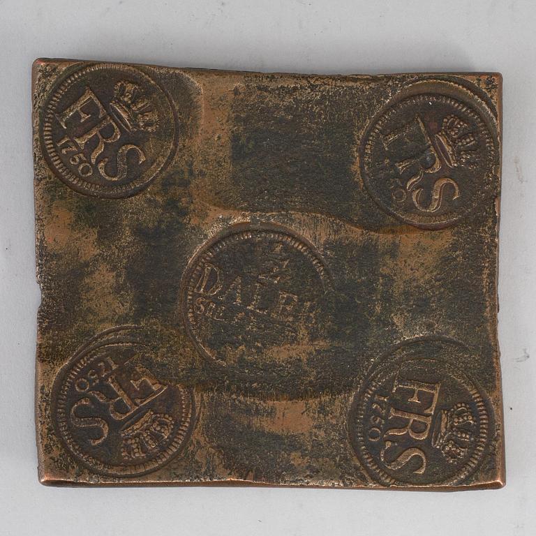 A Swedish copper plate money Fredrik I 1750.
