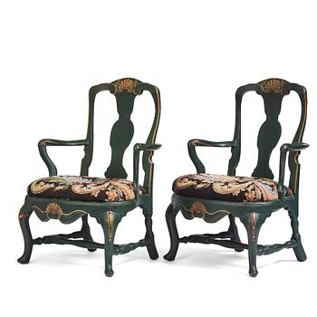 42. A pair of Swedish Rococo armchairs, second part of the 18th century.