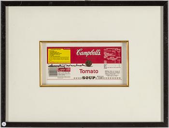 ANDY WARHOL, "Campbell's Tomato Soup" - etikett, signerad.