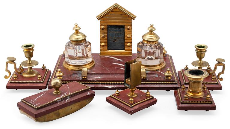 A SIX PIECE DESK SET.