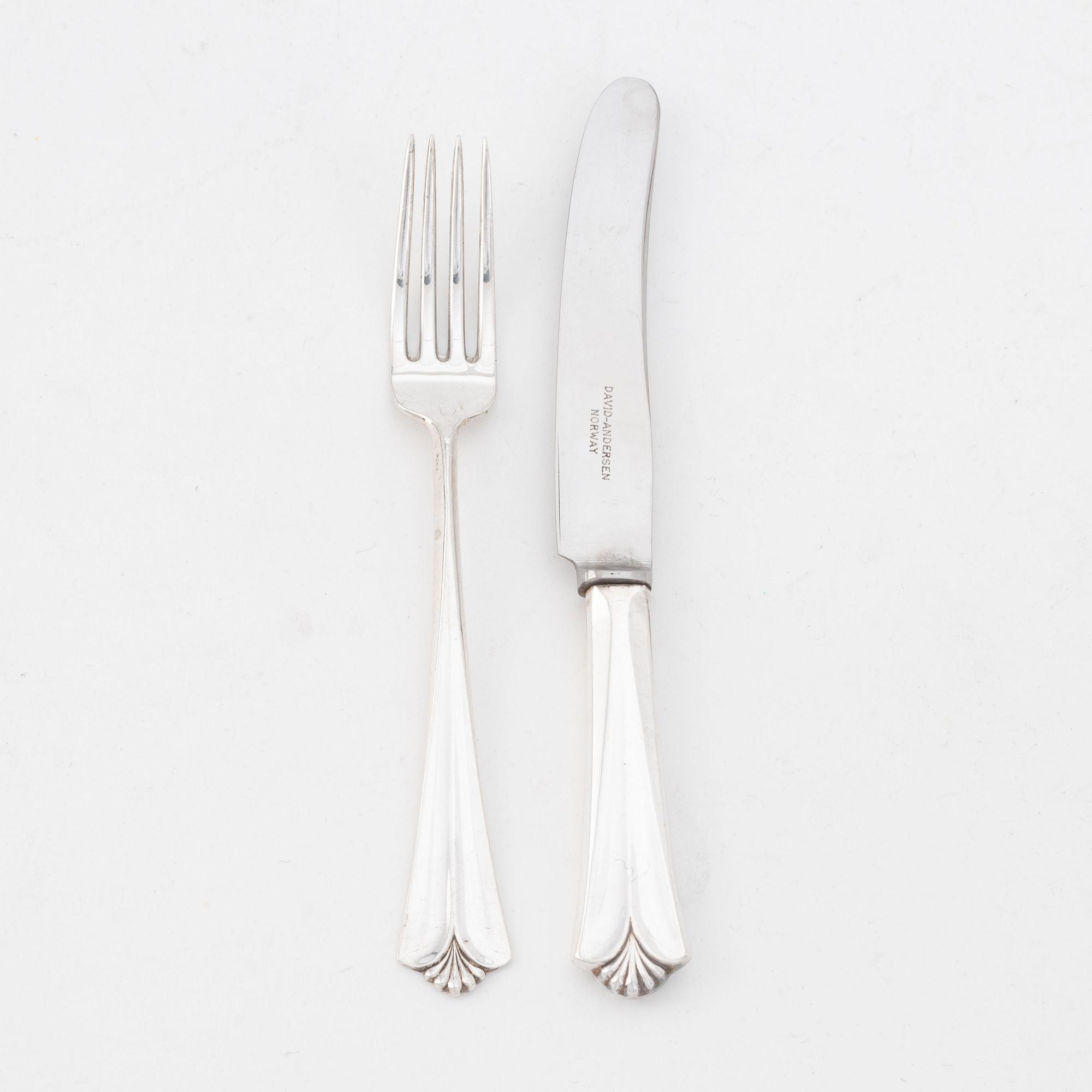 David Andersen, 'Rådhus Vifte' silver cutlery, Norway, (20 pieces).