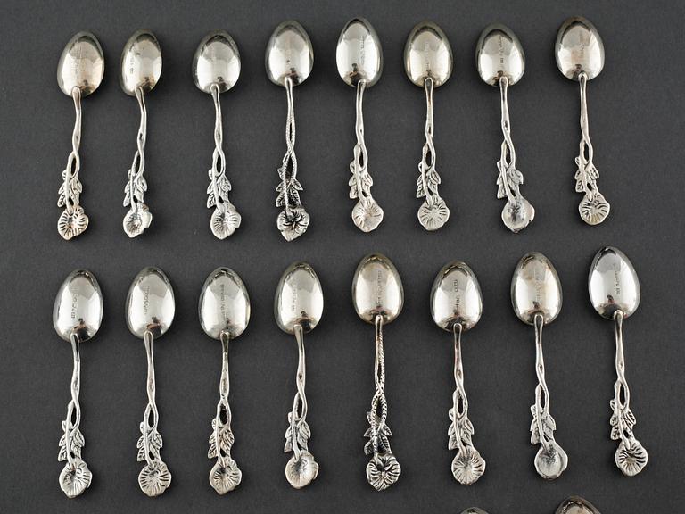 22 swedish silver spoons and one ladle, from the 19th and 20th century.