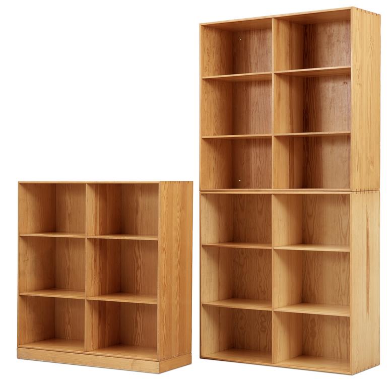 A Mogens Koch suite of three pine bookcases by Rud Rasmussens snickerier, Denmark.