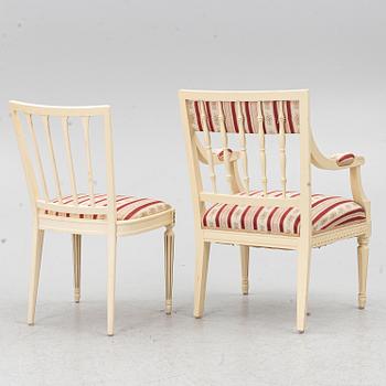 A dining group, 9 pieces, Gustavian style, second half of the 20th century.