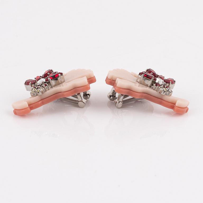 Prada, a apir of acrylic & rhinestone earrings.