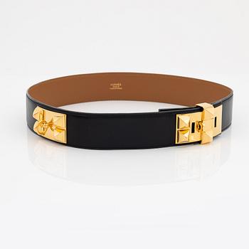 Hermès, a 'Collier de Chien' black leather belt, 1991. Size 75.