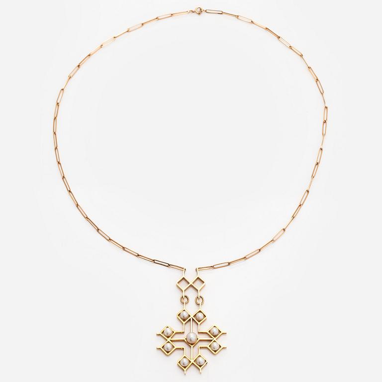 Hänge, 18K guld med odlade pärlor, samt kedja, 14K guld.