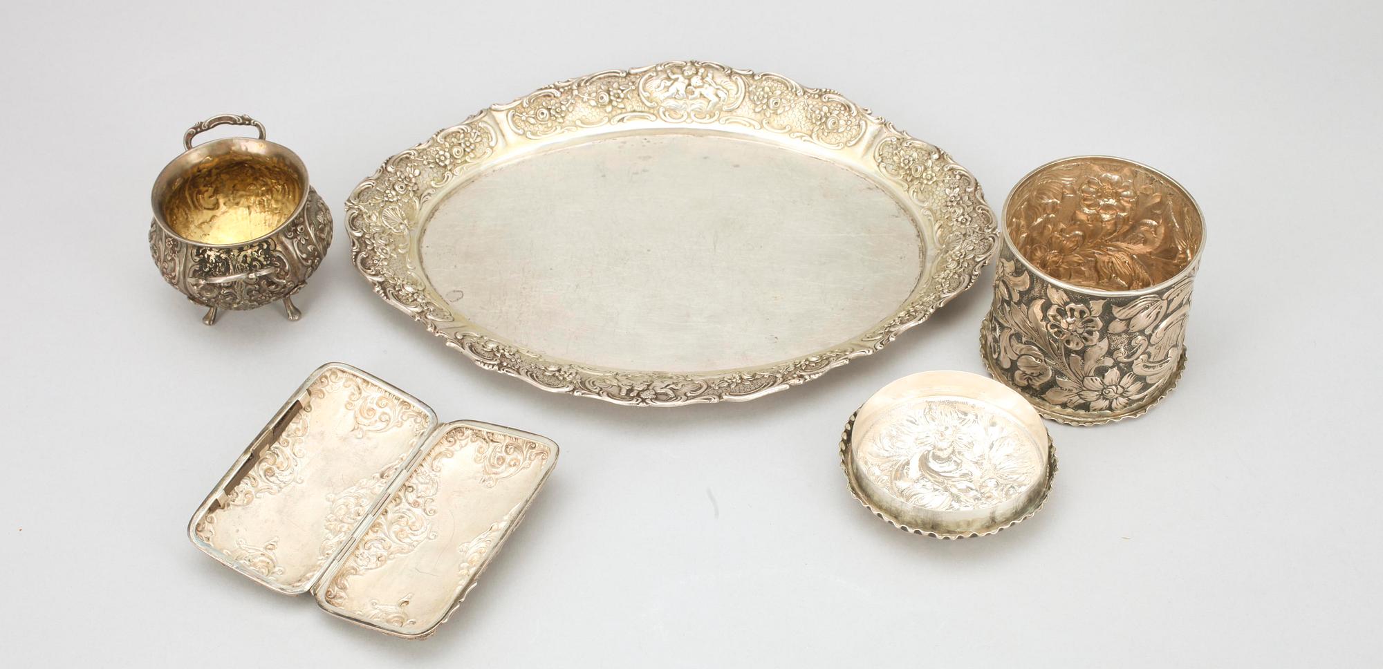 PARTI SILVER, 4 delar, Birmingham, England 1800-talets slut, samt Tyskland. Vikt 530 g.
