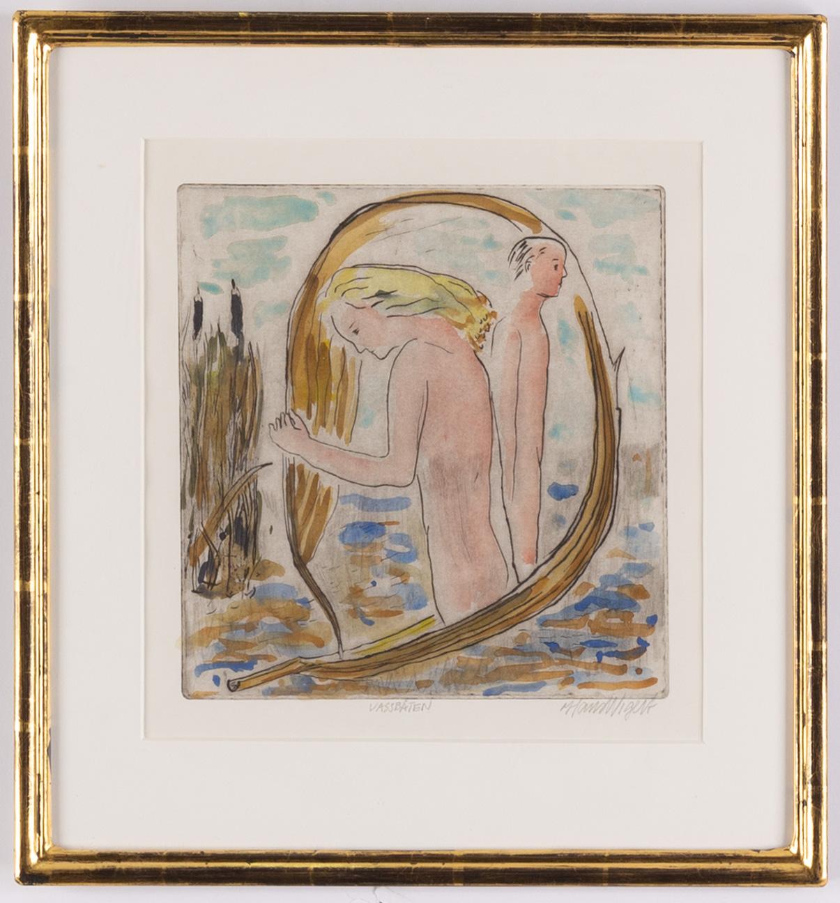 Hans Wigert, handkolorerad torrnålsetsning, signerad Hans Wigert.