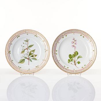 Tallrikar, 12 stycken, porslin. Royal Copenhagen, "Flora Danica", Danmark, 1900-tal.