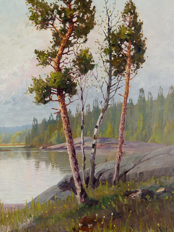 Ejnar Kohlmann, Pines and birches by the shore.