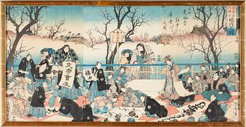SADAHIDE . · SADAHIDE, triptyk, träsnitt, Japan, 1800-talets mitt.