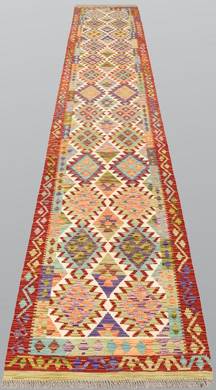 Gallery carpet, Kelim, approximately 410 x 82 cm.
