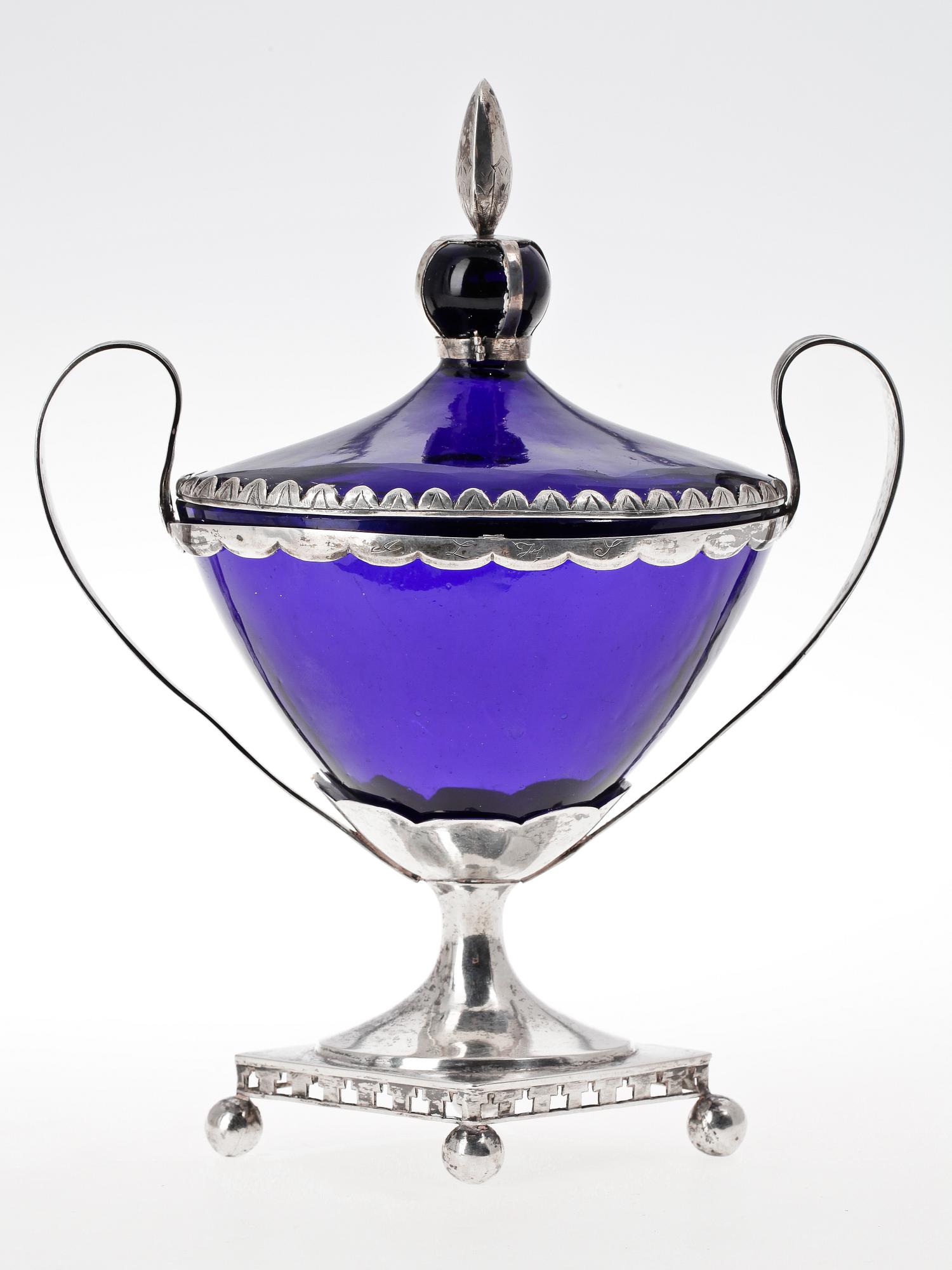 SOCKERSKÅL, silver, glas, sengustaviansk, Gustaf Henrik Sidwall, Norrköping 1817.