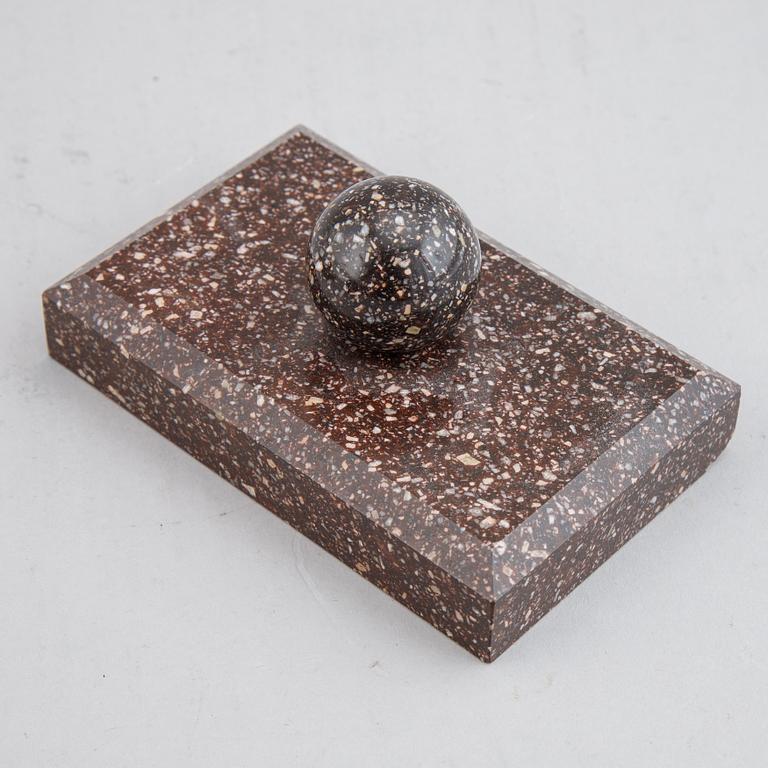 porphyry and marble paper weight.