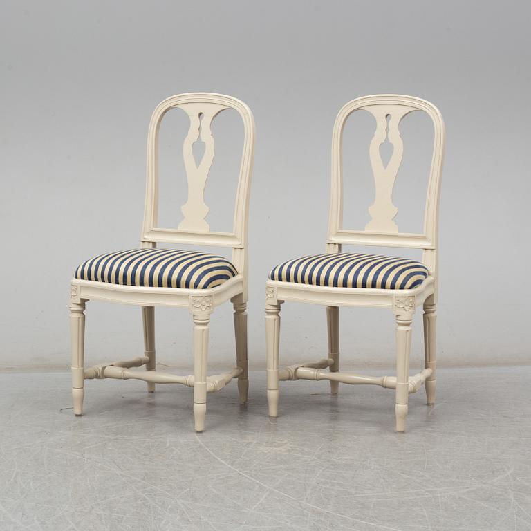 Six 20th century Swedish Gustavian style dining chairs from IKEA's 18th century collection.