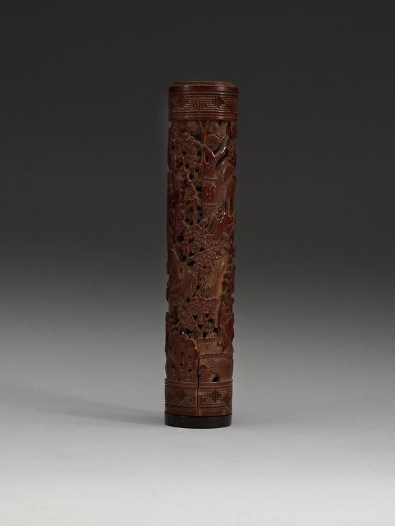 An elaborately carved joss stick holder, Qing dynasty, 18th Century.