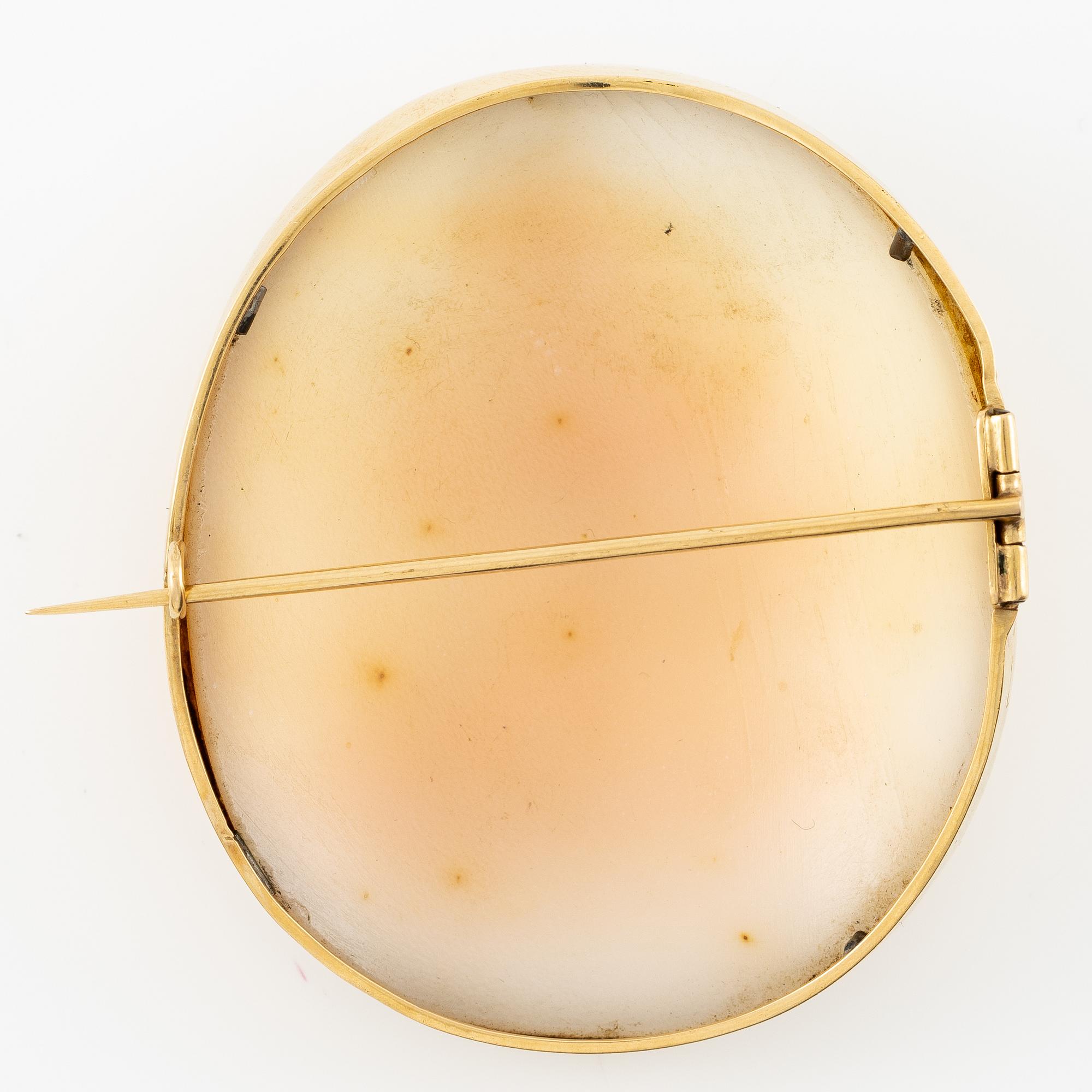 Brosch, 18K guld med snäckskalscamé.
