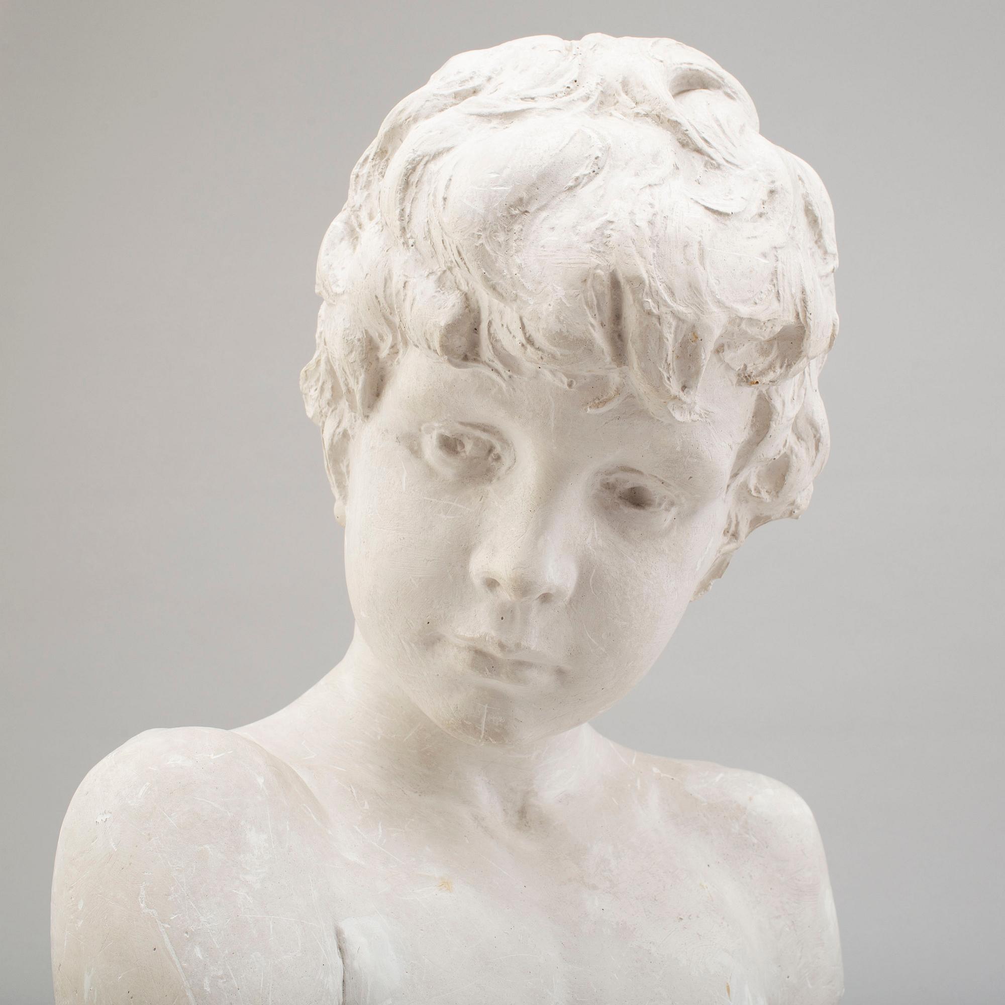 JOHN BÖRJESON, after. A plaster bust of a young boy, signed and dated 1900.