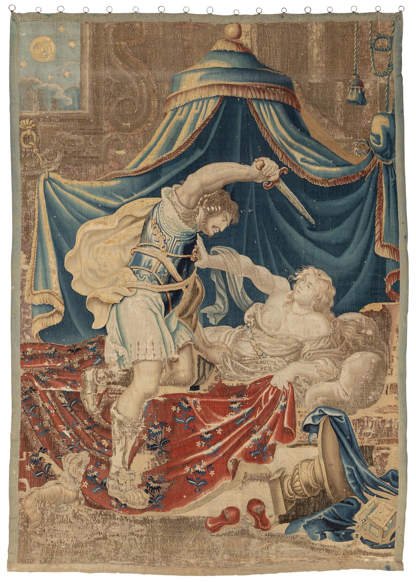 A tapestry, "The death of Messalina", c. 312 x 220 cm, France/Flanders, 17th century.
